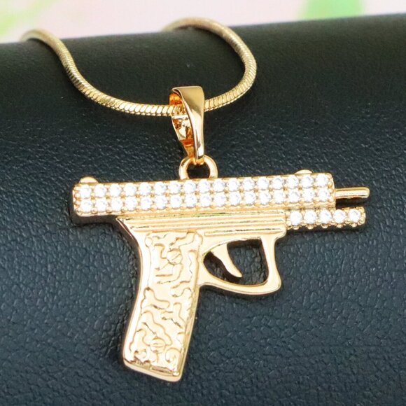 "Stylish Gun-Shaped Rose Gold Pendant with Stone Detail, XPPT1286 - Picture 1 of 13